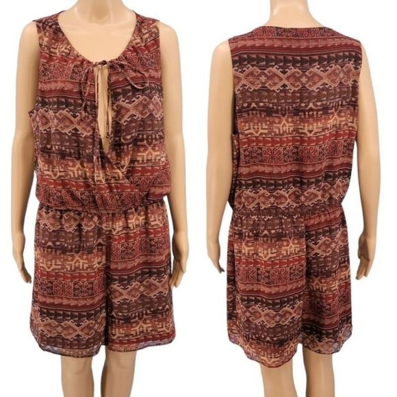 BCBG Generation Coffee Bean Combo Southwestern Boho Romper Large - Picture 2 of 13